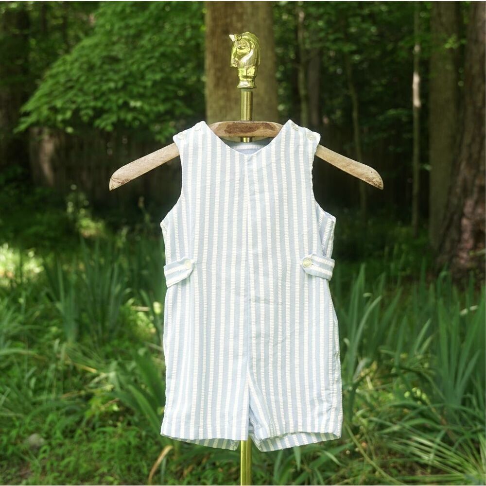 Vintage 90s Imp Originals Boys Blue Seersucker Romper